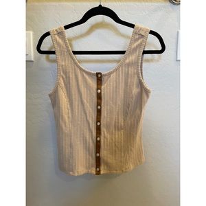 SHYANNE WOMEN'S OFF-WHITE RIBBED SUEDE PLACKET BUTTON-DOWN TANK TOP